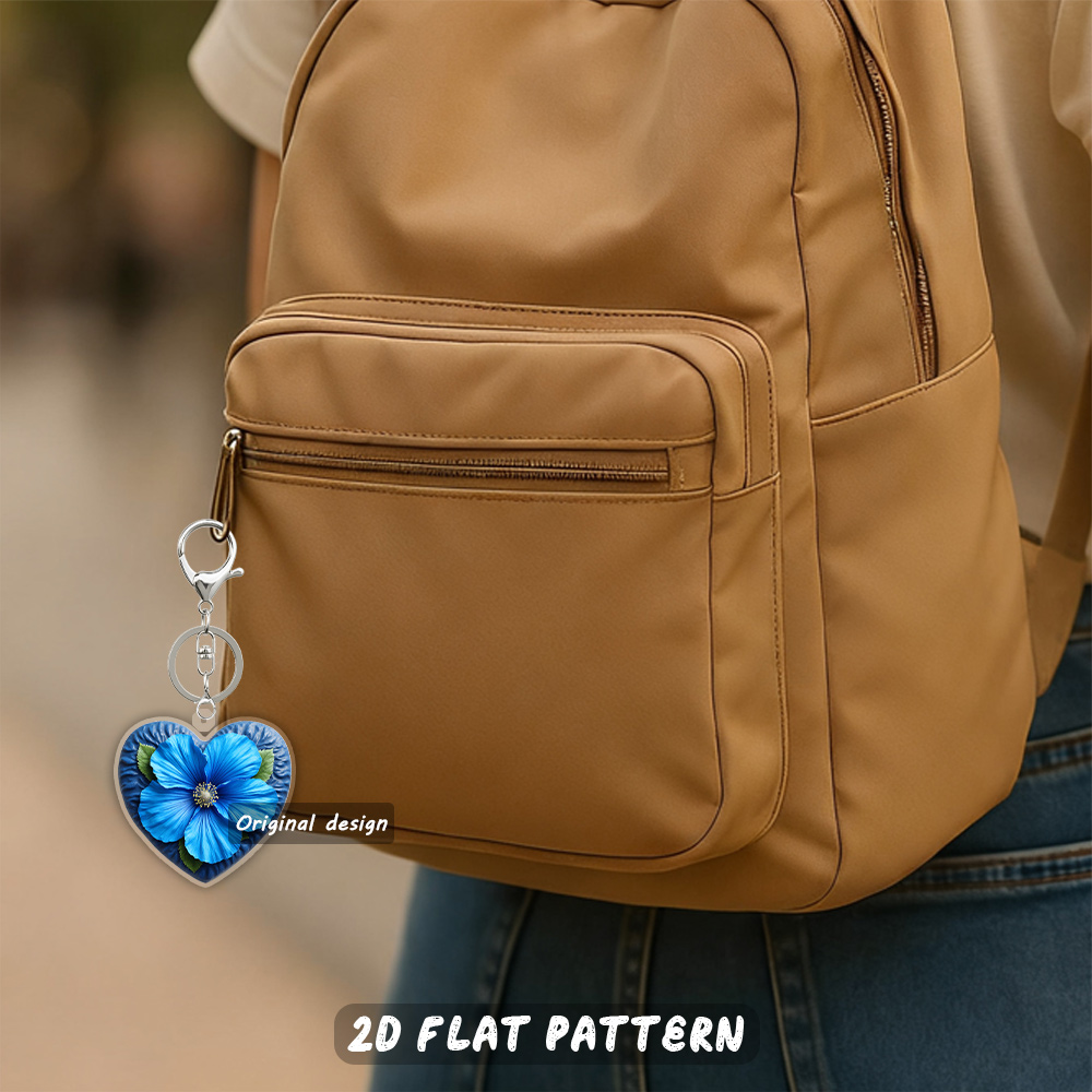 2D Flat Acrylic Keychain Unique Shaped Pendant, Blue Lotus Flower